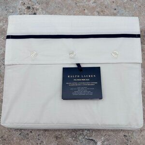 Ralph Lauren Organic Cotton Palmer Percale King Size Flat Sheet, White/Polo Navy